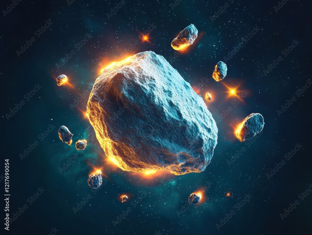 Aufkleber cinematic comet event with glowing fragments nebula background digital art space environment cosmic 
