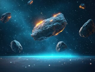 Obraz premium Asteroid belt encounter outer space cinematic image cosmic environment dramatic viewpoint astrophysical concept