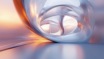 Computer Digital Rendering Of Curved Glass Illuminated With Light. A Realistic Depiction Created Through Digital Software. Light Seamlessly Interacts With The Glass Surface.