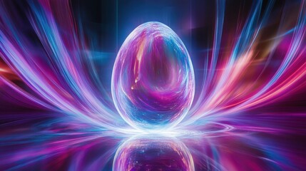 Obraz premium A vibrant Easter egg with intricate patterns, set against a soft, blurred backdrop, celebrating the joy of the holiday.