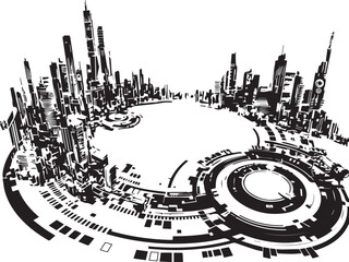 City landscape. Line urban backdrop, different buildings on street, doodle street draw, outline cityscape hand sketch, flat houses. Hand drawn vector illustration	