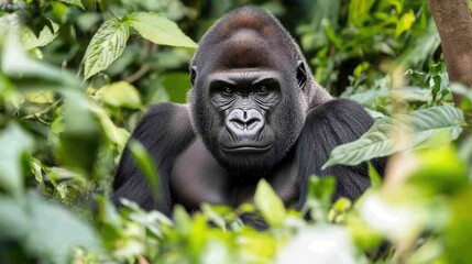 Fototapeta premium Majestic Mountain Gorilla in Lush African Rainforest Habitat