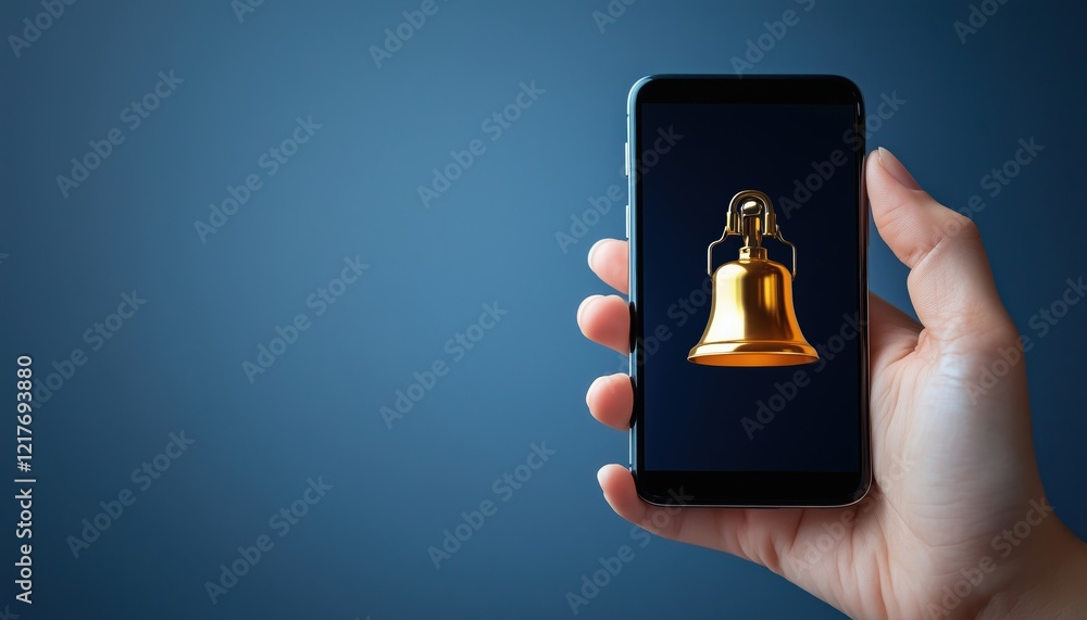 Aufkleber young business hand using smartphone with alert notifications and bell ringing for communication. sm