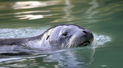 Fototapeta premium Majestic Spotted Seal in Aquatic Habitat Swimming Gracefully Close Up View