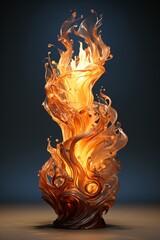 Liquid Fire Sculpture: A mesmerizing digital rendering of a fiery, liquid sculpture, twisting and swirling in an elegant, flame-like form.  The warm.
