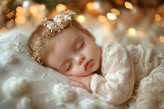 Newborn child in co-sleeper crib. Sleeping in bedside.