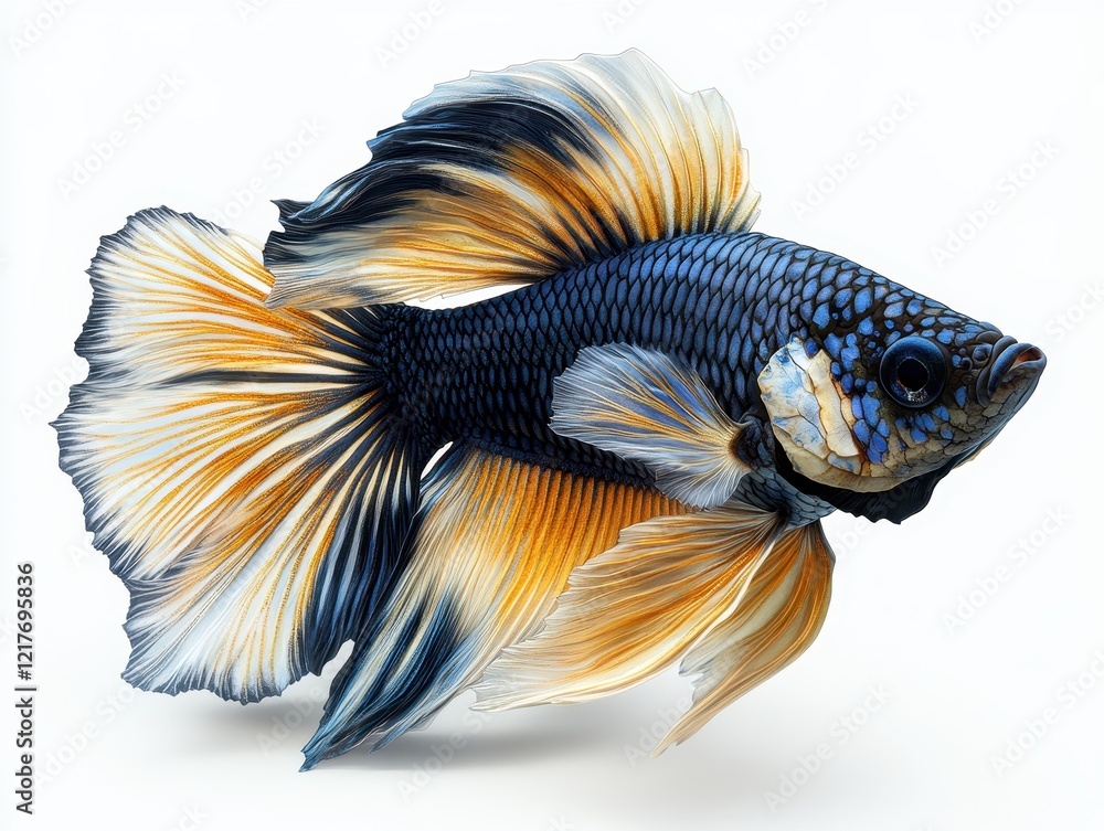 Poster a vibrant betta fish with flowing fins showcasing intricate colors and patterns.