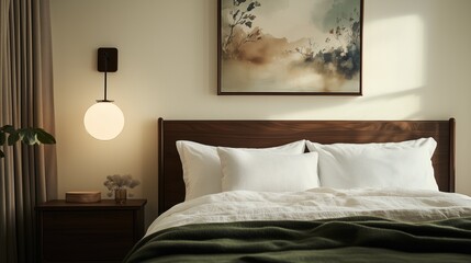 Elegant Minimalist Bedroom Interior With Cozy Details and Modern Lighting