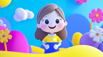 Fototapeta premium Woman Smiling Playful 3D cartoon style illustration.
