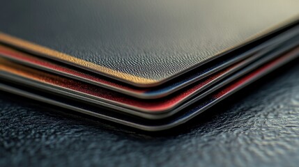 Textured leather notebooks stacked on a dark surface highlighting craftsmanship and detail
