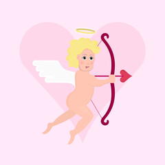 Detailed Cupid Vector Illustration with Heart Background – Valentine’s Day Romantic Design