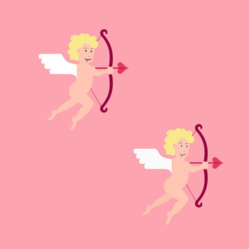 Valentine Cupid Duo Vector Illustration &ndash; Cute Romantic Angels with Bow and Arrow