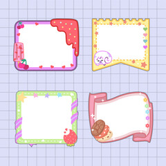 a set of adorable cherry ice cream, cookies and strawberry notepads frame design for bullet journal
