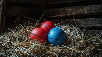 Fun Basketball Themed Easter Eggs on Hay Generative AI