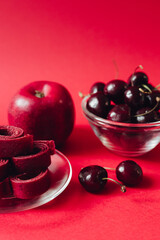 Homemade summer fruit pastille. Sweet vegetarian dessert. Pastille rolls. Raw food, vegan sweetness, dessert without sugar and flour. For text and articles on health