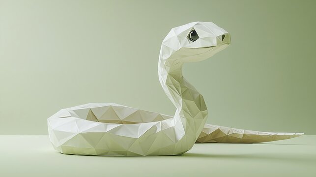 Low-poly white snake 3D render.