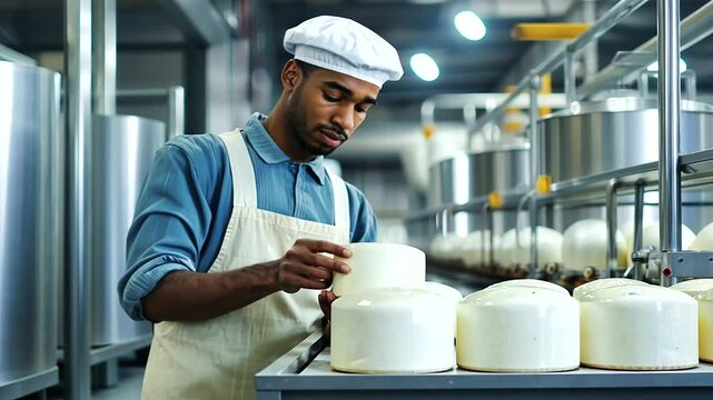 Dairy Production Worker Operating Machinery in Plant