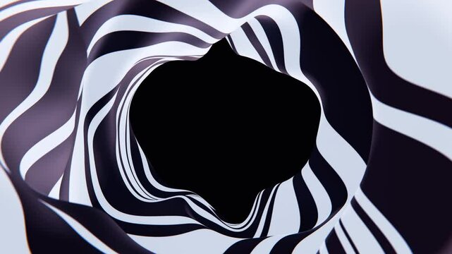 Hypnotic tunnel with monochrome moving stripes loop background
