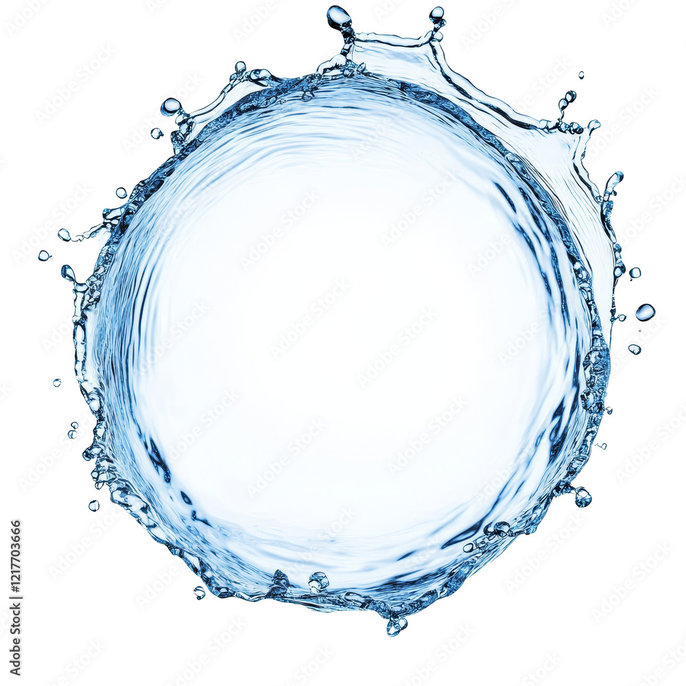 Poster water splash creating a circular pattern against a transparent background on a bright, clear day in 