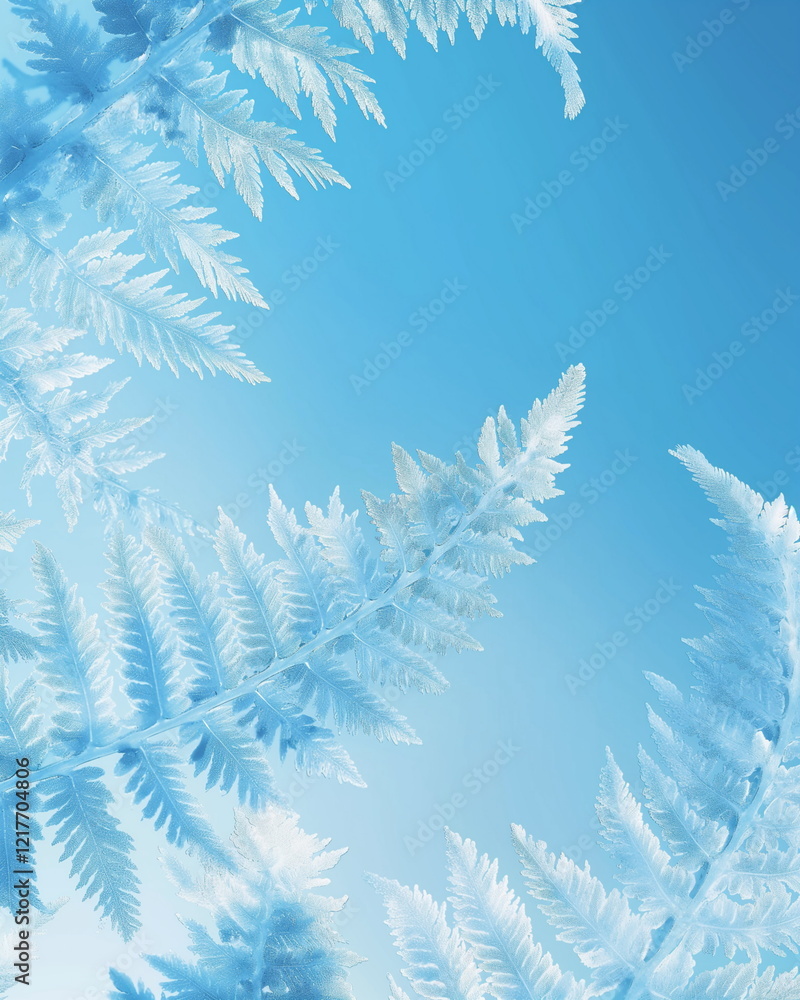Poster a pattern with a fern covered with frost in a mini_001