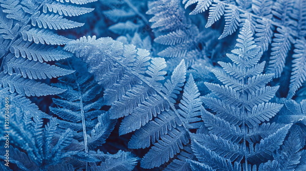 Poster a pattern with a fern covered with frost in a mini_006
