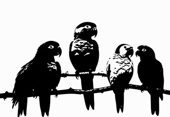 unique & creative drawing style of parrot birds collection silhouettes