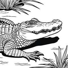 detailed and intricate line art illustration of an alligator unique textures and patterns of the alligator's skin 4.eps
