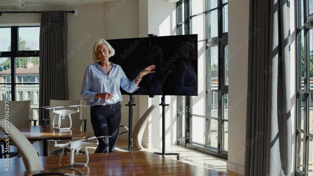 Aufkleber professional presentation in modern office space with drones and technology on display