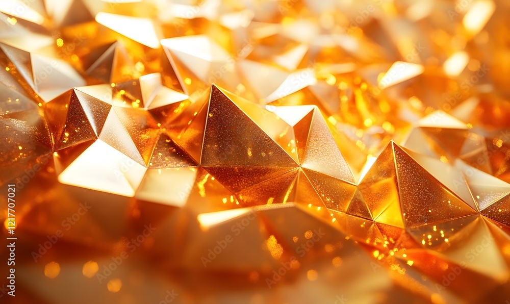 Poster abstract golden geometric background with triangles and bokeh effect sparkling with light