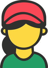 Vector illustration of store worker wearing red cap and green uniform, representing supermarket employee