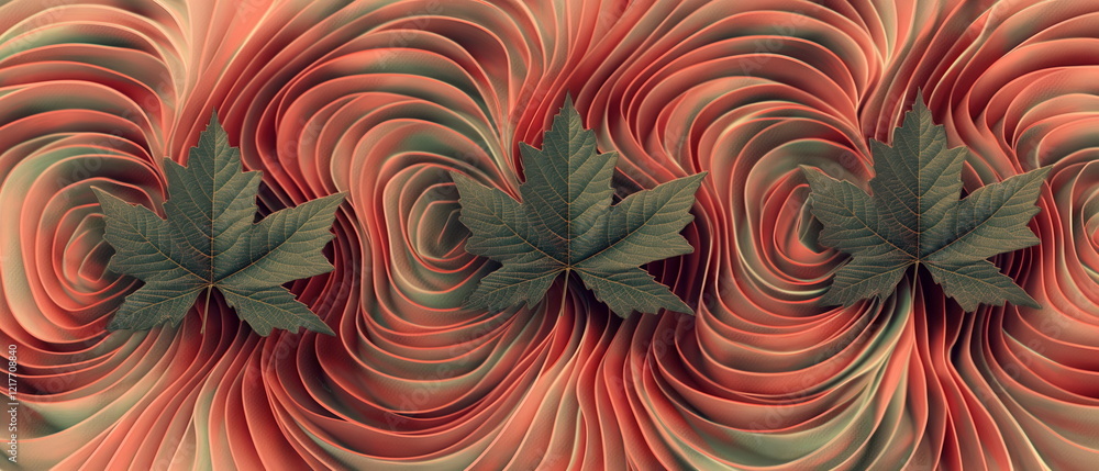 Poster fine lines representing maple leaves with a metall_001