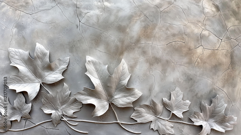 Poster fine lines representing maple leaves with a metall_009