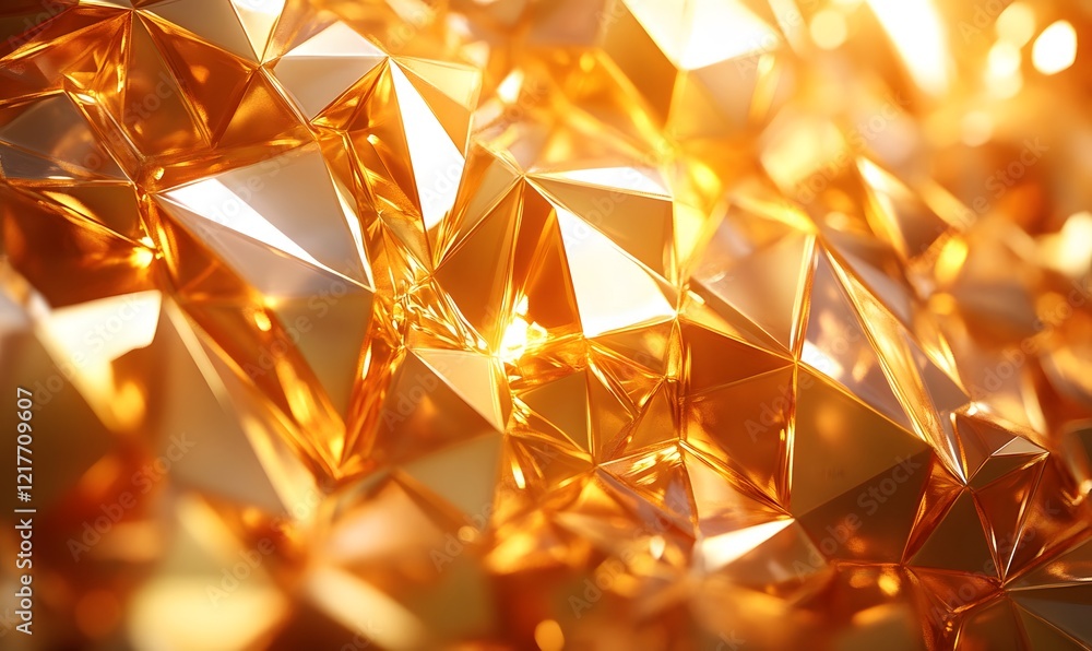 Poster abstract gold metallic triangular surface with reflective light patterns and textures