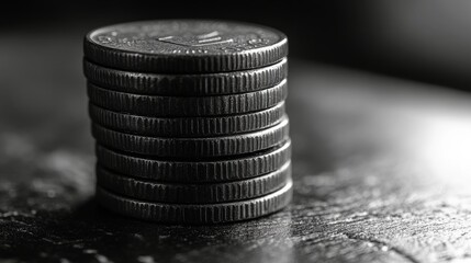 Stacked coins on a black surface showcasing financial themes and savings concepts