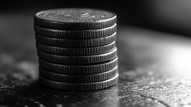 Stacked coins on a black surface showcasing financial themes and savings concepts