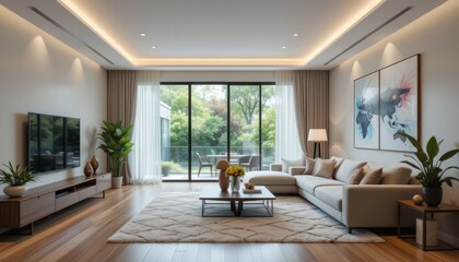 Modern Living Room Design with Comfortable Sofa and Stylish Furniture