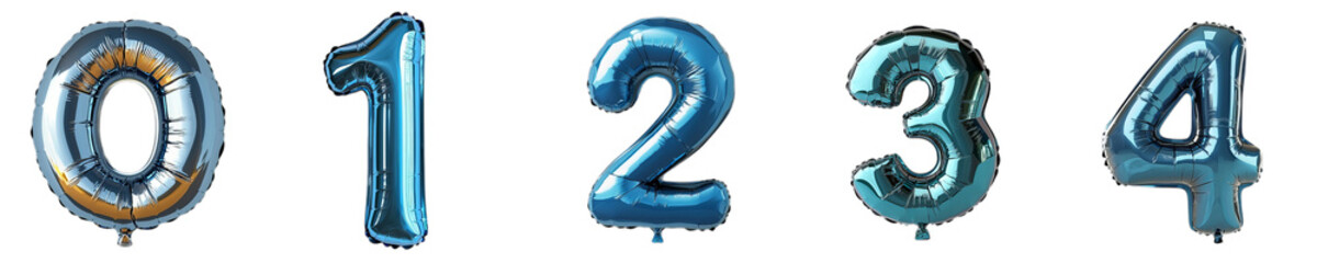 Png of Metallic blue foil number balloons for party decor on transparent background.