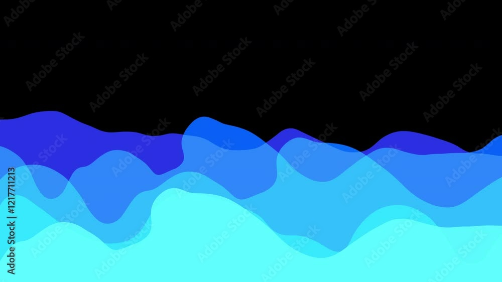 Poster Looped animation blue curves and the waves of the sea range from soft to dark animation background pattern flat design