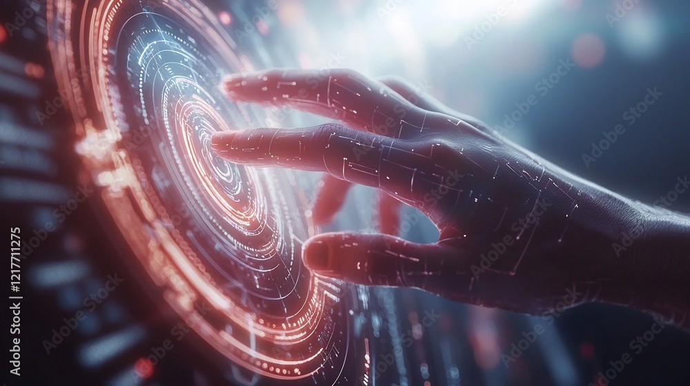 Aufkleber futuristic interaction of hands with a digital screen showing advanced technology interface