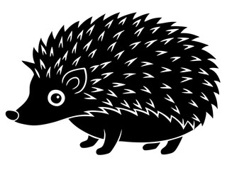 hedgehog black silhouette vector, Simple silhouette Design vector icon with white background. Wild Animal Vector.	