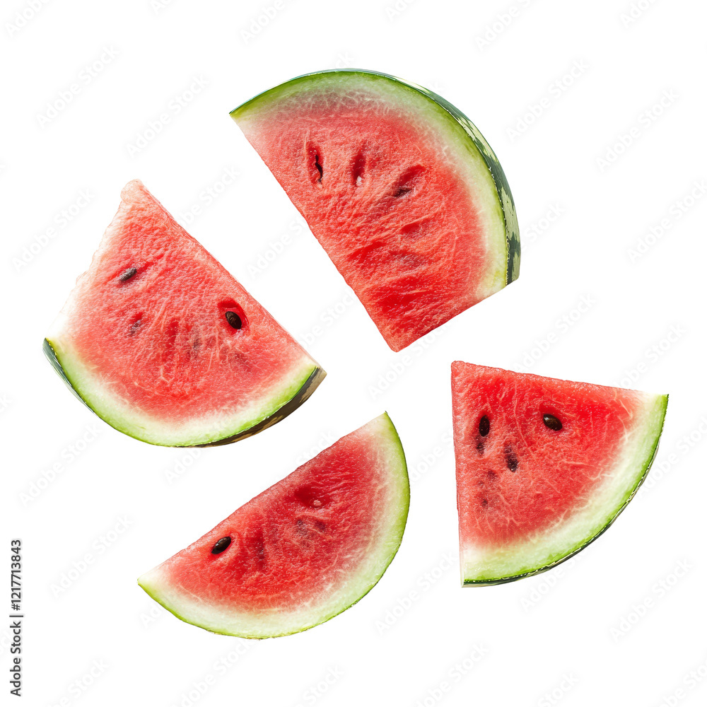Poster closeup of refreshing watermelon slices on a smooth transparent background during a summer day, clos