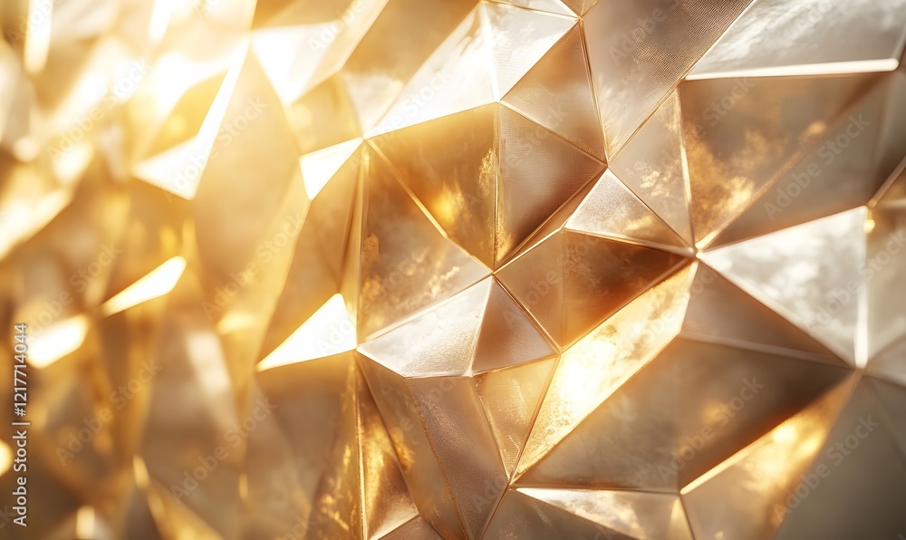 Poster golden geometric abstract background with light and shadow creating a sense of depth