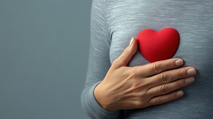 Fototapeta premium Woman's hands gently holding a vibrant red heart, symbol of love, care and compassion