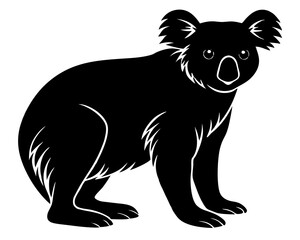 koala black silhouette vector, Simple silhouette Design vector icon with white background. Wild Animal Vector.	