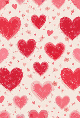 Seamless Pattern of Hearts and Florals for Textiles and Prints