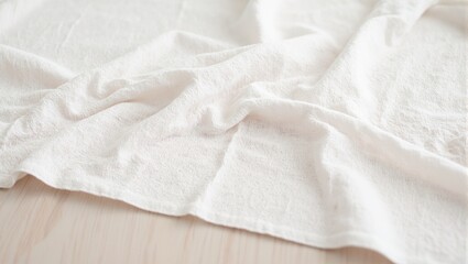 Obraz premium Soft linen fabric with gentle wrinkles on wooden background