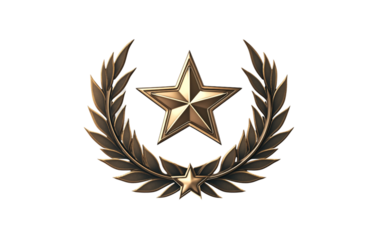 A Badge with Crossed Laurel Branches and a Star Symbolizing Victory and Excellence. Isolated on white background.