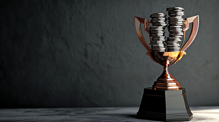 A gold trophy with a pile of coins on top of it. generated using AI