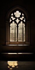 Obraz premium Gothic Church Window in Schaffhausen, Switzerland. Sunlight Casting Shadows and Illuminating Detailed Carvings in Circular Frame