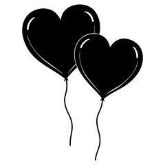 heart shaped balloon black silhouette vector, Simple silhouette Design vector icon with white background.  